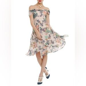 Hell Bunny Vintage Bohemian Butterfly Garden Chiffon Fairy Flare Dress M
